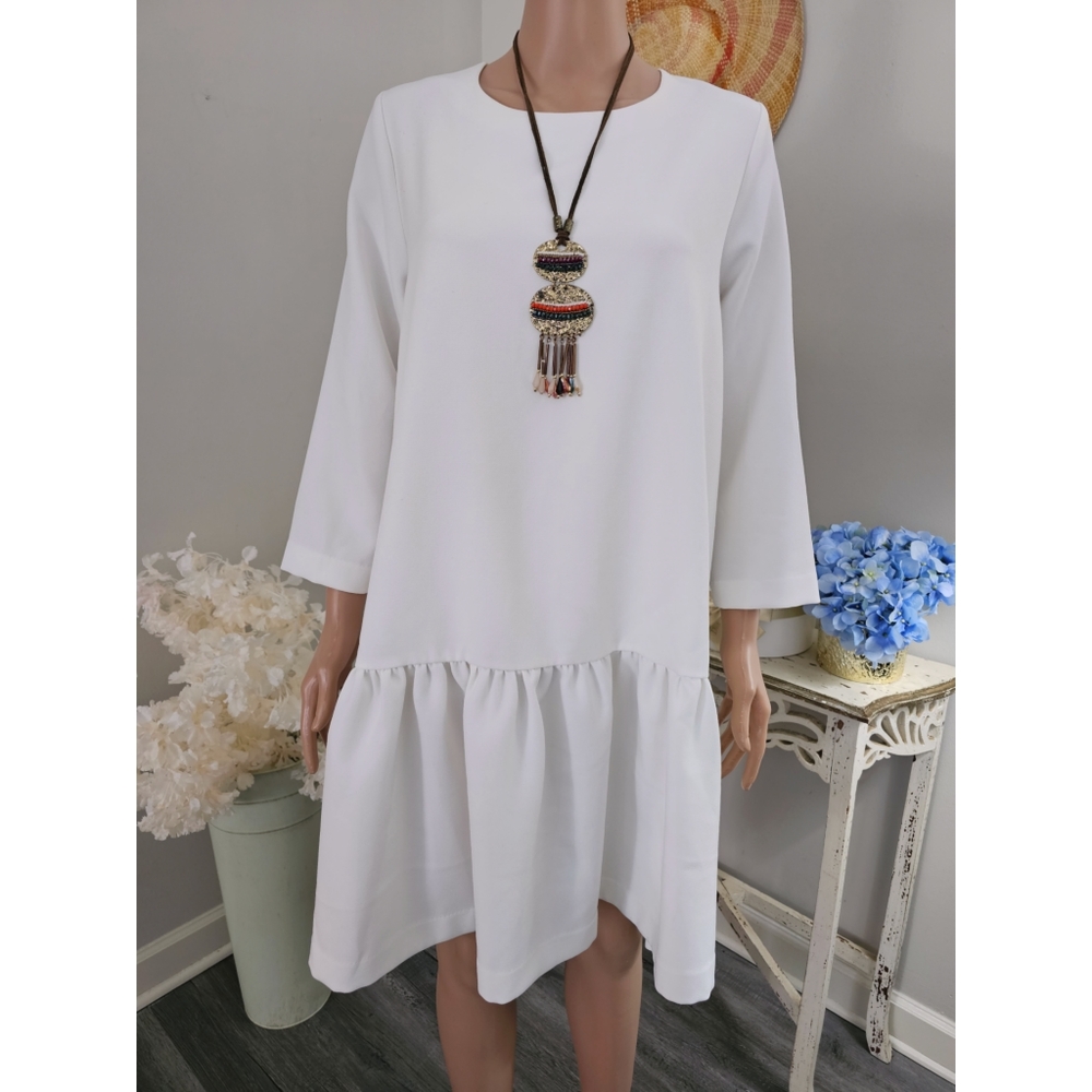 Avon & Lane White Drop Waist Peplum  Swingy Dress